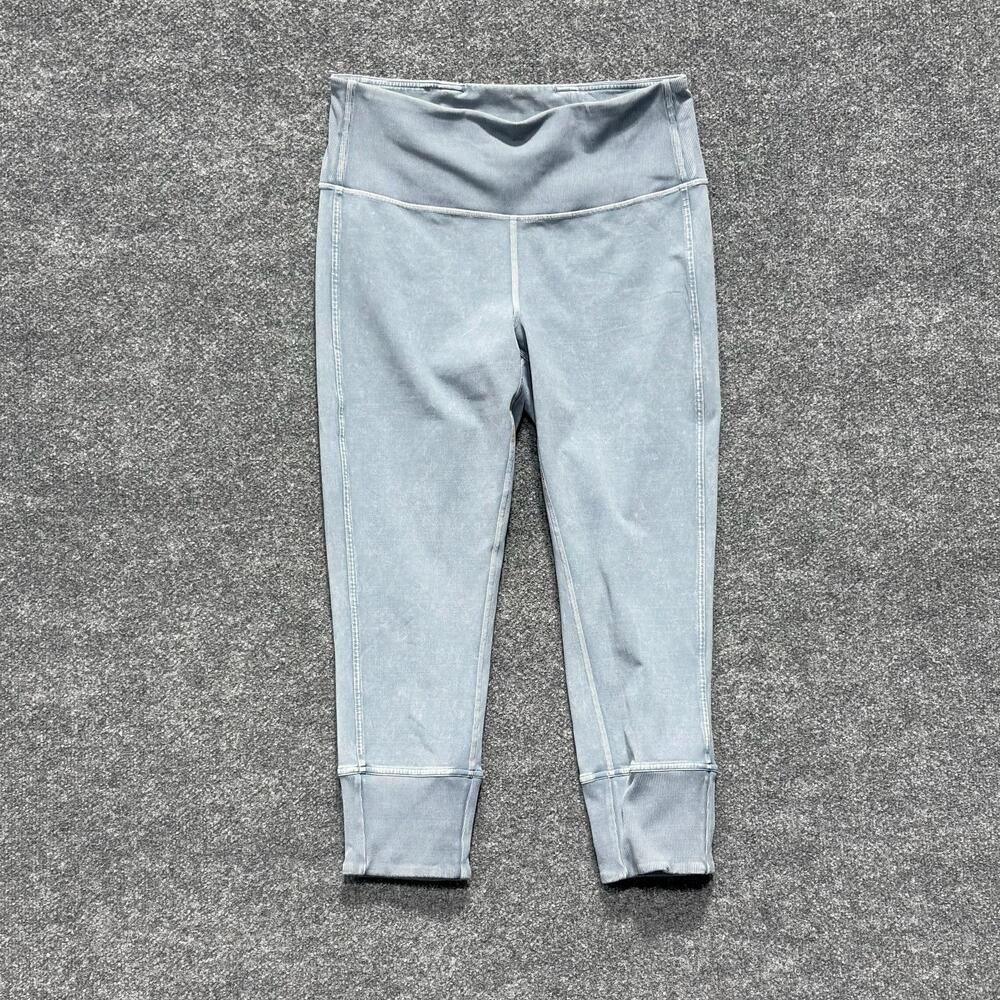 Lululemon Leggings Womens 10 Blue Wunder Under Crop Ribbed Yoga Pants Athletic